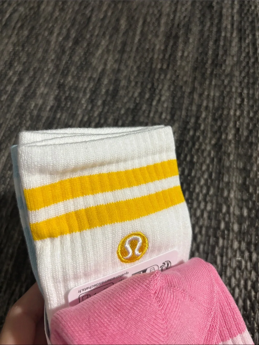 Lululemon Daily Essentials Socks 3 Pair Candy Cloud Foam Cloud White Yellow Sz L